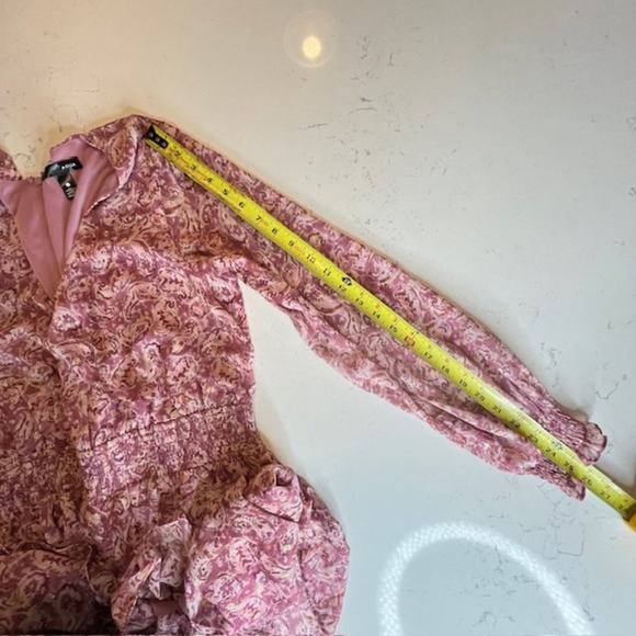 Aqua Pink Metallic Chiffon Paisley Ruffle Mini Dress Size Large - Picture 13 of 16